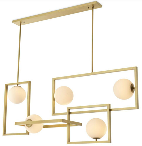 Casa Padrino Luxus Art Deco Kronleuchter Antik Messingfarben / Wei�  160 x 38 x H. 70,5 cm - Wohnzimmer Kronleuchter - Hotel Kronleuchter - Luxus Qualit�t