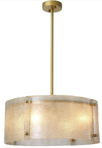 Casa Padrino Luxus Kronleuchter Antik Messingfarben  68 x H. 28,5 cm - Runder Metall Kronleuchter mit Lampenschirm aus mundgeblasenem Glas - Luxus Qualit�t