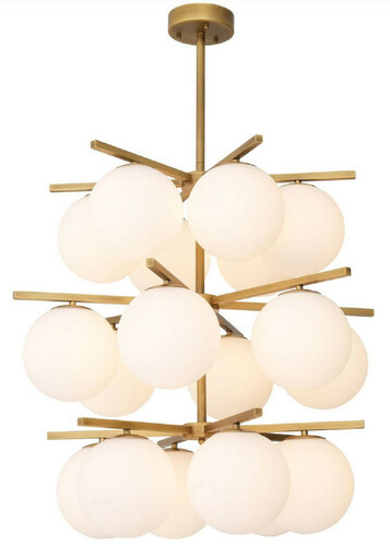 Casa Padrino Luxus Kronleuchter Antik Messingfarben / Wei�  68 x H. 80 cm - Moderner Metall Kronleuchter mit runden Glas Lampenschirmen - Luxus Kollektion