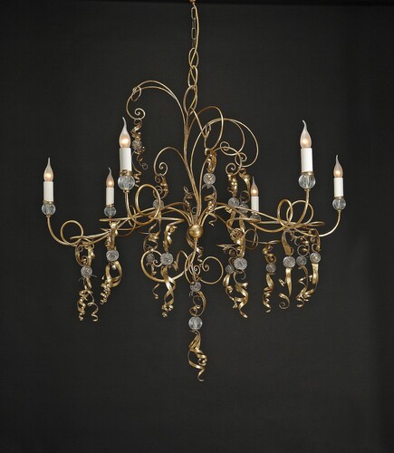 Casa Padrino Luxus Kronleuchter Antikgold  100 x H. 130 cm - Handgefertigter Kronleuchter aus Schmiedeeisen mit Voluten - Luxus Kollektion - Edel & Prunkvoll