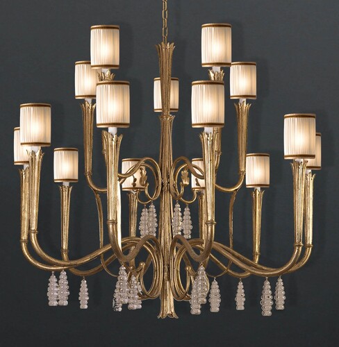Casa Padrino Luxus Kronleuchter Antikgold  145 x H. 140 cm - Handgefertigter Kronleuchter aus Schmiedeeisen mit Kristallbehang - Luxus Kollektion - Edel & Prunkvoll