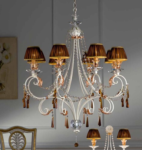 Casa Padrino Barock Kronleuchter Creme Kupfer  85 x H. 105 cm 8-flammig - Handgefertigte Leuchte aus Italien - Barock Leuchten