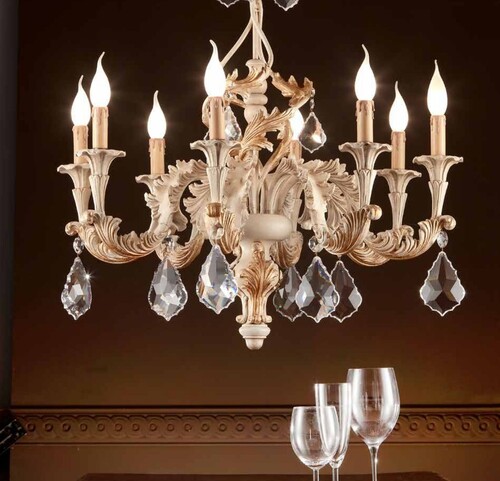 Casa Padrino Barock Kronleuchter Elfenbein  75 x H. 85 cm 8-flammig - Handgefertigte Leuchte aus Italien - Barock Leuchten