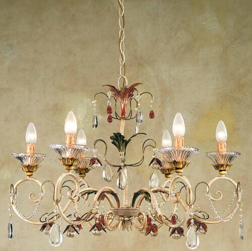 Casa Padrino Barock Kronleuchter Gelb Gr�n Rot  70 x H. 50 cm 6-flammig - Handgefertigte Leuchte aus Italien - Barock Leuchten