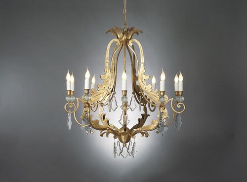 Casa Padrino Luxus Kronleuchter Gold  100 x H. 100 cm - Handgefertigter Kronleuchter aus Schmiedeeisen mit Kristallbehang - Luxus Kollektion - Edel & Prunkvoll