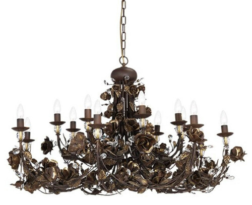 Casa Padrino Luxus Jugendstil Kronleuchter Rosen Rostfarben / Gold  120 x H. 70 cm - Barock & Jugendstil Wohnzimmer Kronleuchter mit Swarovski Kristallglas