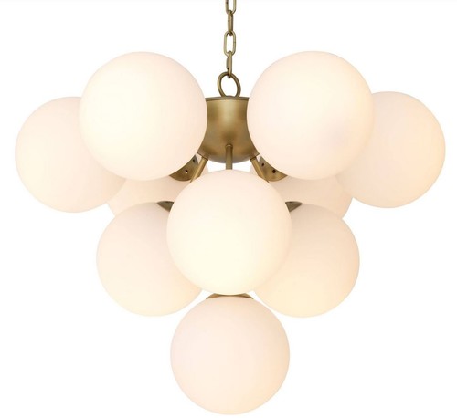 Casa Padrino Luxus Kronleuchter Antik Messingfarben / Wei�  63 x H. 73 cm - Moderner Wohnzimmer Kronleuchter mit runden Glas Lampenschirmen - Luxus Kollektion