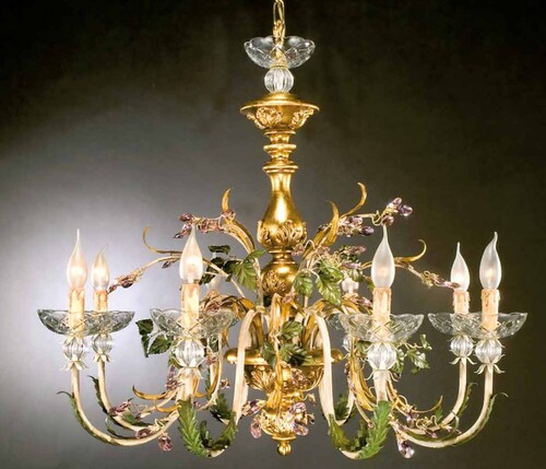 Casa Padrino Barock Kronleuchter Gr�n Gelb Elfenbein  90 x H. 80 cm 8-flammig - Handgefertigte Leuchte aus Italien - Barock Leuchten