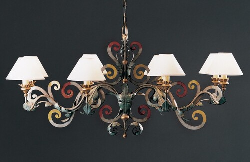 Casa Padrino Luxus Kronleuchter Mehrfarbig B. 120 x H. 70 cm - Handgefertigter Kronleuchter aus Schmiedeeisen - Luxus Kollektion - Edel & Prunkvoll