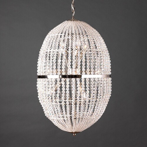 Casa Padrino Luxus Kronleuchter Messing Vernickelt  50 x H. 85 cm - Handgefertigter Kronleuchter aus Messing mit Kristallbehang - Luxus Kollektion - Edel & Prunkvoll