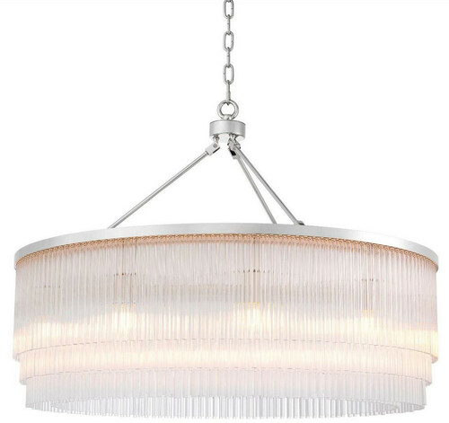 Casa Padrino Luxus Kronleuchter Silber  90 x H. 61 cm - Runder Metall Kronleuchter mit eleganten Glasst�ben - Hotel & Restaurant Kronleuchter