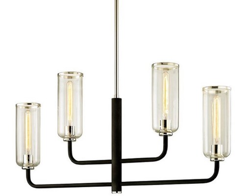 Casa Padrino Luxus Kronleuchter Schwarz / Silber 109,2 x 12,1 x H. 55,9 cm - Kronleuchter mit Glas Lampenschirmen