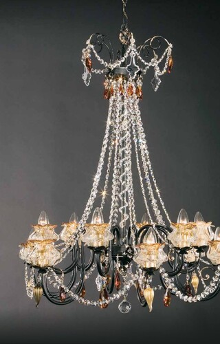 Casa Padrino Barock Kronleuchter Schwarz Silber  75 x H. 95 cm 12-flammig - Handgefertigte Leuchte aus Italien - Barock Leuchten