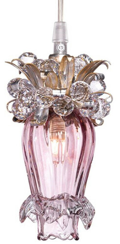 Casa Padrino Luxus LED Kronleuchter Violett / Silber / Gold  10 x H. 19 cm - Moderner Glas Kronleuchter mit Swarovski Kristallglas - Luxus Qualit�t