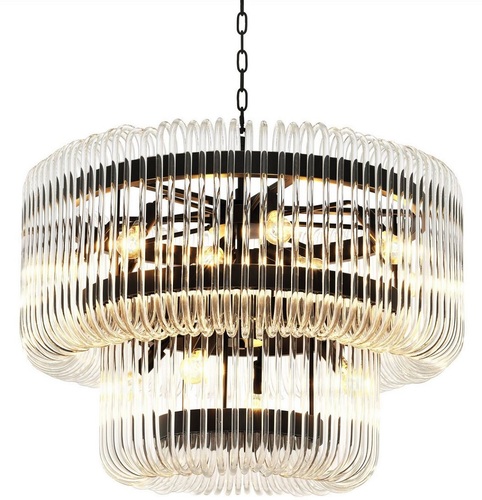 Casa Padrino Luxus Kronleuchter Bronze / klares Glas  80 x H. 70 cm - Runder Wohnzimmer Kronleuchter