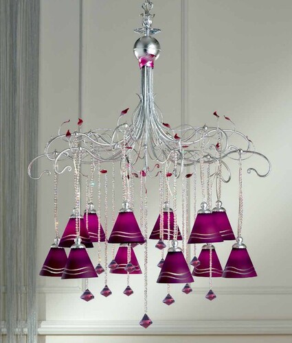 Casa Padrino Barock Kronleuchter Violett  90 x H. 120 cm 12-flammig - Handgefertigte Leuchte aus Italien - Barock Leuchten
