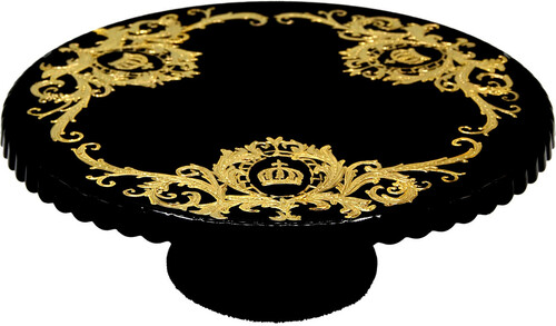 Pomp��s by Casa Padrino Luxus Tortenplatte mit 24 Karat Vergoldung Schwarz / Gold  32 x H. 11,5 cm - Pomp��ser Kuchenteller designed by Harald Gl��ckler