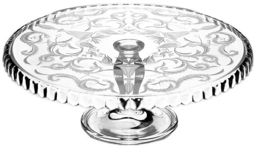 Casa Padrino Luxus Kuchenteller Silber  32 x H. 12 cm - Handgefertigte und handgravierte Glas Kuchenplatte - Hotel & Restaurant Accessoires - Luxus Qualit�t