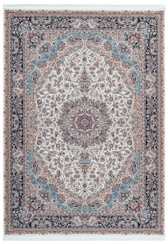 Casa Padrino Luxus Kunstfaser Teppich mit Fransen Elfenbeinfarben / Mehrfarbig - Verschiedene Gr��en - Rechteckiger Wohnzimmer Teppich im Orientalischen Stil