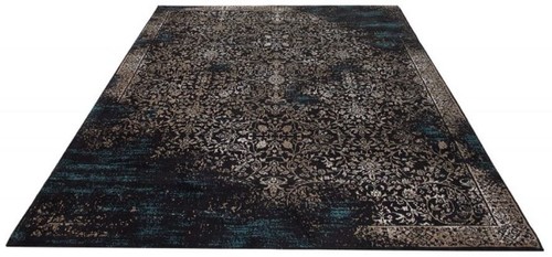 Casa Padrino Wohnzimmer Teppich Vintage Blau / Mehrfarbig 160 x 240 cm - Rechteckiger Baumwoll Teppich - Wohnzimmer Deko Accessoires