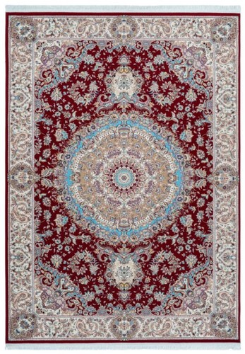 Casa Padrino Luxus Kunstfaser Teppich mit Fransen Rot / Creme / T�rkis - Verschiedene Gr��en - Rechteckiger Wohnzimmer Teppich im Orientalischen Stil