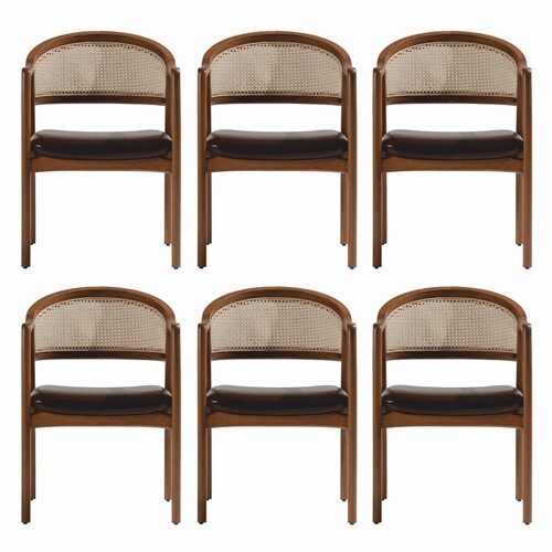 Casa Padrino Luxus Esszimmer Stuhl 6er Set mit Armlehnen Dunkelbraun / Braun / Naturfarben H. 78 cm
