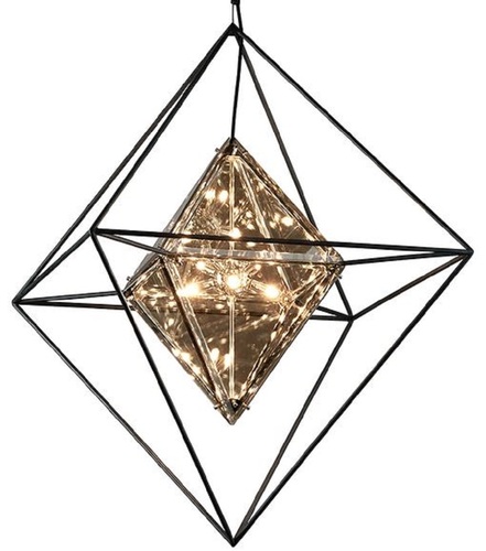 Casa Padrino Luxus LED H�ngeleuchte Schwarz 76,2 x 76,2 x H. 106,7 cm - Designer Lampe mit handgefertigtem Schmiedeeisen Rahmen