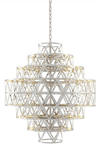 Casa Padrino Luxus LED Kronleuchter Silber  82 x H. 88,5 cm - Runder Edelstahl Kronleuchter - Luxus Qualit�t