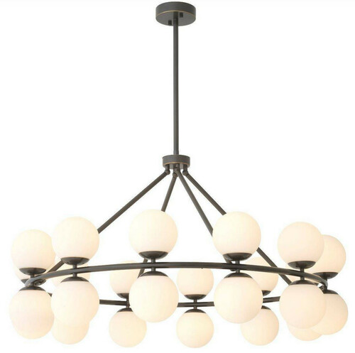 Casa Padrino Luxus Kronleuchter Bronzefarben / Wei�  115 x H. 65 cm - Moderner Metall Kronleuchter mit runden Glas Lampenschirmen - Luxus Kollektion