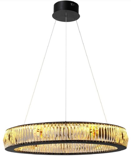 Casa Padrino Luxus LED Kronleuchter Schwarz  91 x H. 13 cm - Moderner runder Kristallglas Kronleuchter - Luxus Qualit�t