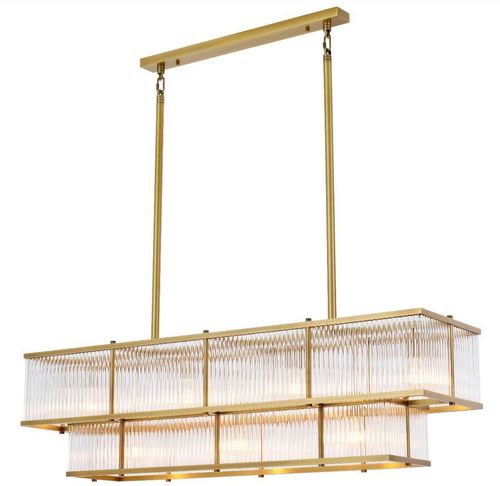 Casa Padrino Luxus Kronleuchter Antik Messingfarben 120 x 32,5 x H. 34 cm - Rechteckiger Kronleuchter - Luxus Qualit�t