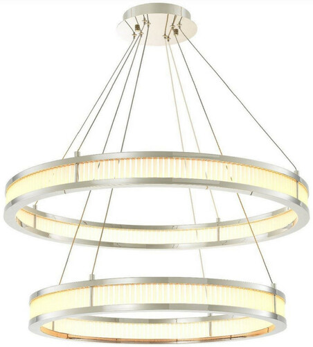 Casa Padrino Luxus LED Kronleuchter Silber / Wei�  85 cm - Moderner runder Kronleuchter - Wohnzimmer Kronleuchter - Hotel Kronleuchter