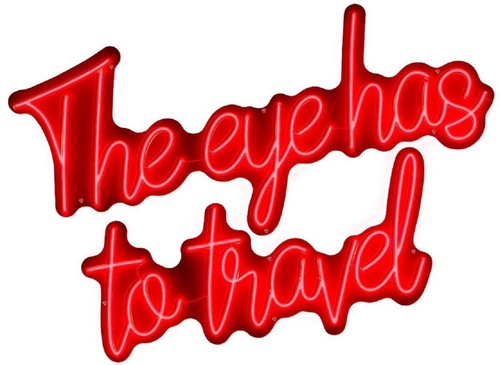 Casa Padrino Luxus LED Leuchtreklame The Eye Has To Travel Rot Neon 115 x 2 x H. 90 cm - LED Deko Schild - Luxus Wanddeko