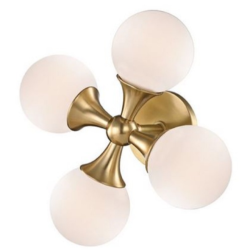 Casa Padrino Luxus LED Wandleuchte Antik Messingfarben / Wei� 35,6 x 17,2 x H. 35,6 cm - Wandlampe mit kugelf�rmigen Glas Lampenschirmen