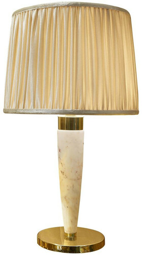 Casa Padrino Luxus Tischleuchte Beige / Gold / Taupe  50 x H. 55 cm - Edle Tischlampe mit hochwertigem Estremoz Marmor - Hotel Kollektion - Luxus Qualit�t - Made in Italy
