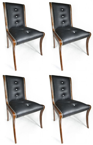 Casa Padrino Luxus Leder Esszimmer Stuhl 4er Set mit Glitzersteinen Schwarz / Braun 50 x 47 x H. 95 cm - Echtleder K�chenst�hle - Echtleder M�bel - Luxus M�bel