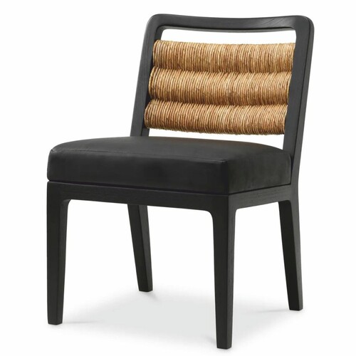 Casa Padrino Luxus Leder Esszimmer Stuhl Schwarz / Naturfarben H. 85 cm - Esszimmer M�bel