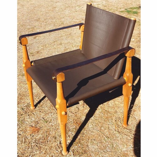 Casa Padrino Luxus Leder Regisseur Stuhl mit Armlehnen Braun / Naturfarben - Echtleder M�bel