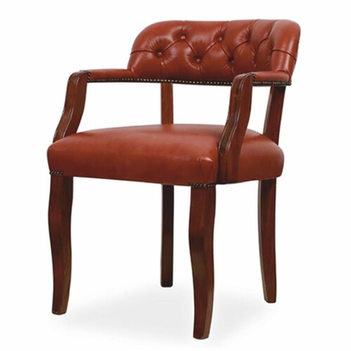 Casa Padrino Luxus Chesterfield Leder Esszimmer Stuhl mit Armlehnen Braun H. 77 cm - Echtleder M�bel