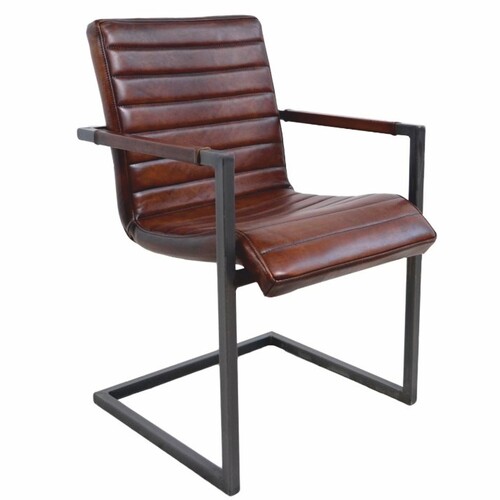 Casa Padrino Luxus Leder Esszimmer Stuhl mit Armlehnen Dunkelbraun / Grau - Esszimmer M�bel