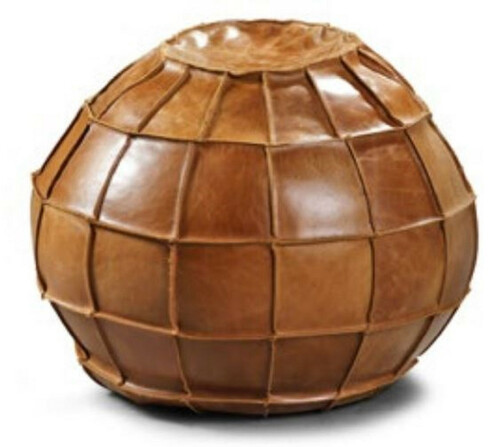 Casa Padrino Luxus Leder Hocker Braun  60 cm - Runder Echtleder Hocker - Fu�hocker - Wohnzimmer M�bel