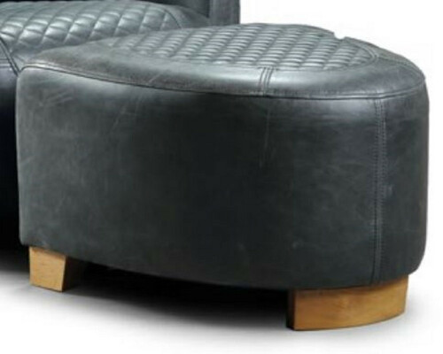 Casa Padrino Luxus Leder Fu�hocker Vintage Blau / Hellbraun 60 x 59 x H. 35 cm - Echtleder Hocker - Wohnzimmer M�bel - Echtleder M�bel