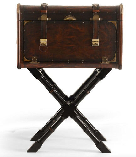 Casa Padrino Luxus Leder Minibar in Koffer Optik Dunkelbraun / Schwarz / Messing 45,5 x 45,5 x H. 73 cm - Echtleder Minibar - Bar M�bel - Echtleder M�bel - Luxus M�bel in Koffer Optik