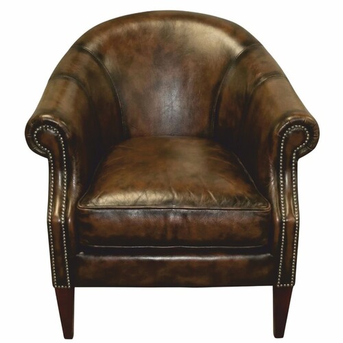 Casa Padrino Luxus Leder Sessel Antik Braun / Dunkelbraun 86 x 86 x H. 84 cm - Echtleder M�bel