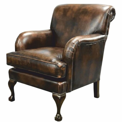 Casa Padrino Luxus Leder Sessel Antik Braun / Dunkelbraun 82 x 86 x H. 97 cm - Echtleder M�bel
