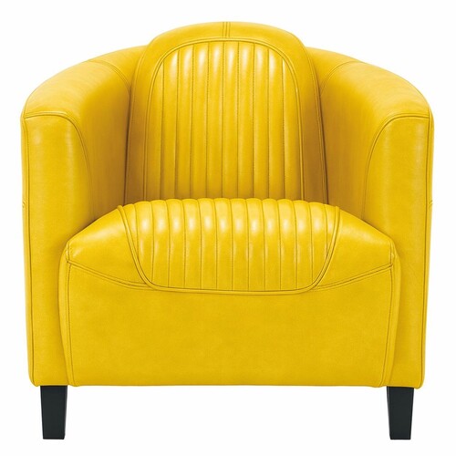 Casa Padrino Luxus Leder Sessel Gelb / Schwarz  - Echtleder Wohnzimmer M�bel