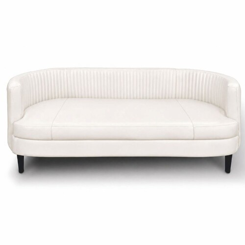 Casa Padrino Luxus Leder Sofa Wei� / Schwarz 180 cm - Echtleder Wohnzimmer M�bel