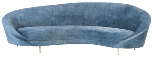 Casa Padrino Luxus Samt Sofa Blau / Messing 230 x 133 x H. 83 cm - Gebogenes Wohnzimmer Sofa mit edlem Samtstoff - Wohnzimmer M�bel - Hotel M�bel - Luxus M�bel