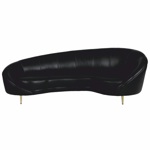 Casa Padrino Luxus Leder Sofa Schwarz / Messing 230 cm - Echtleder M�bel