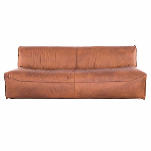 Casa Padrino Luxus Leder Sofa Hellbraun 190 cm - Modulares Echtleder Wohnzimmer Sofa